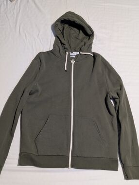 Topman Olive 100% Cotton Zip-Up Hoodie